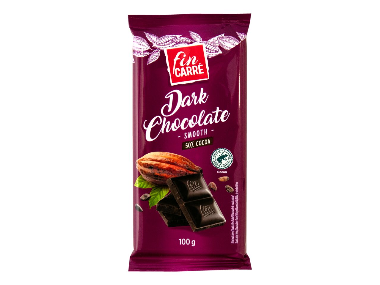 Fin Carré tume šokolaad 50% kakaosisaldusega, 100 g pakendis.