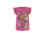 T-shirt rosa de menina com imagem de cão e folhas tropicais