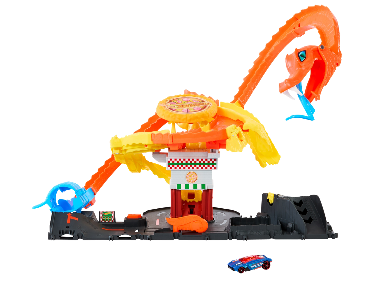 Комплект за игра Hot Wheels с пицария, писта и змия, с една полицейска кола