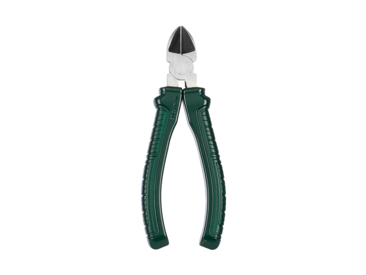 A pair of green and silver diagonal cutting pliers.