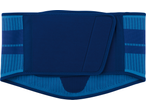 Blue back support belt with textured and smooth panels, and a hook-and-loop closure.