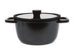 Schwarzer Topf mit Glasdeckel und Griffen