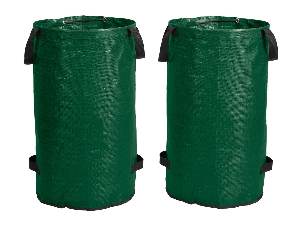 Two green garden waste bags with black handles