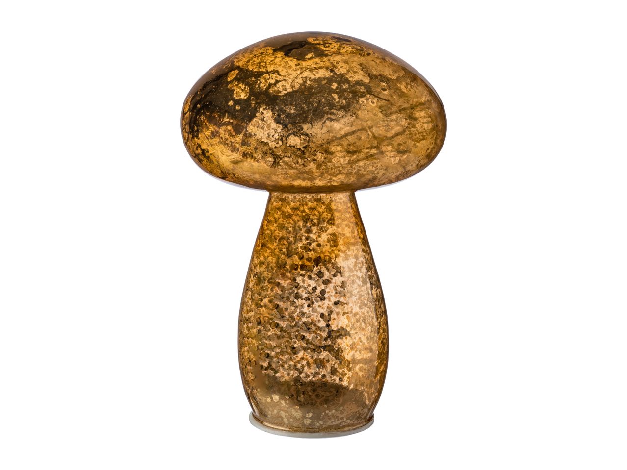 A decorative mushroom-shaped object with a textured, golden-brown finish.
