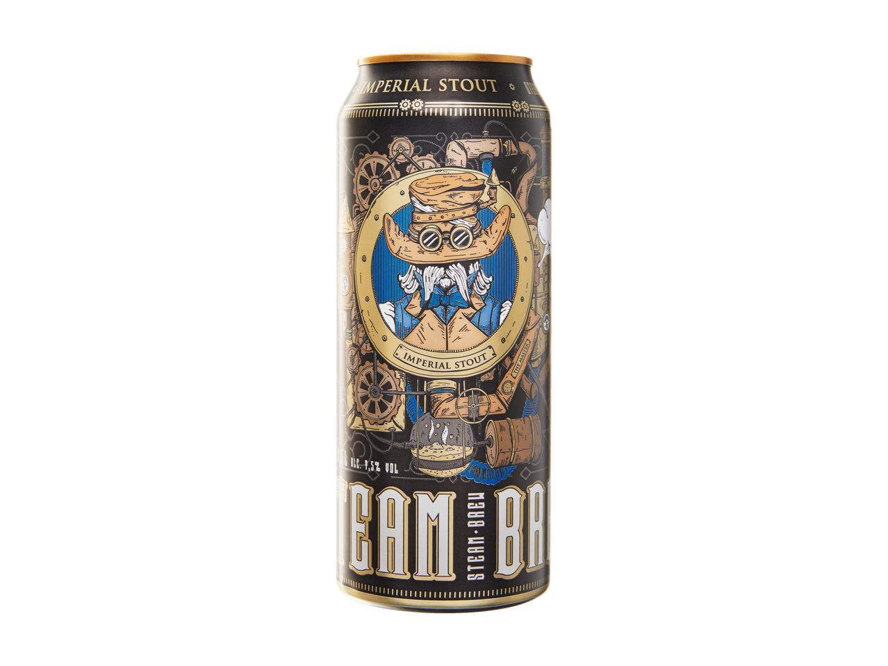 Lata de cerveja Steam Brew, estilo Imperial Stout.