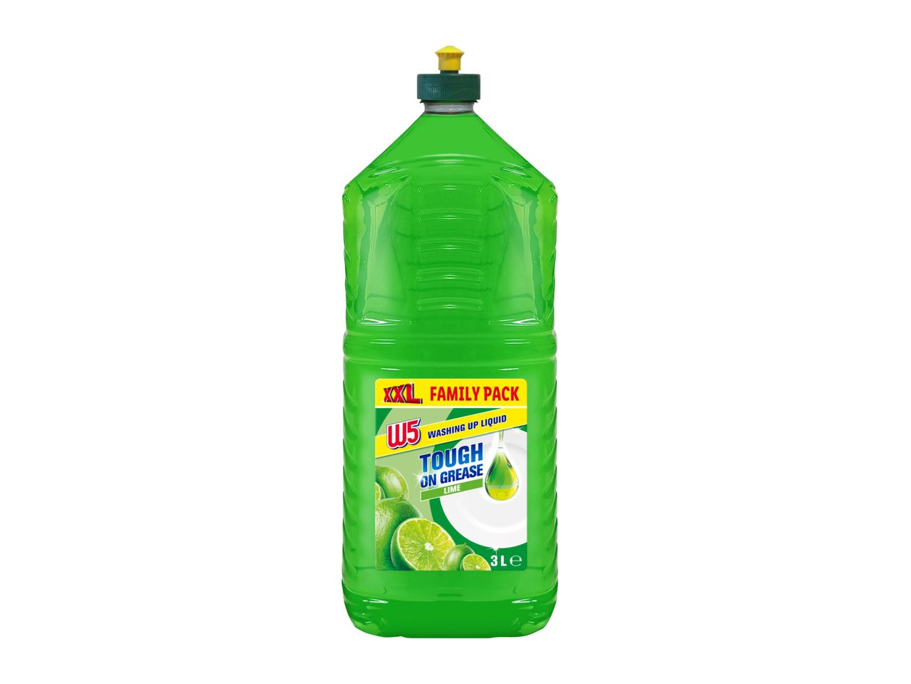 W5 XXL Family Pack Washing Up Liquid, Tough on Grease, Lime, 3L