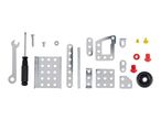 Metal construction toy parts and tools.