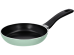 Frigideira verde-menta com cabo preto.