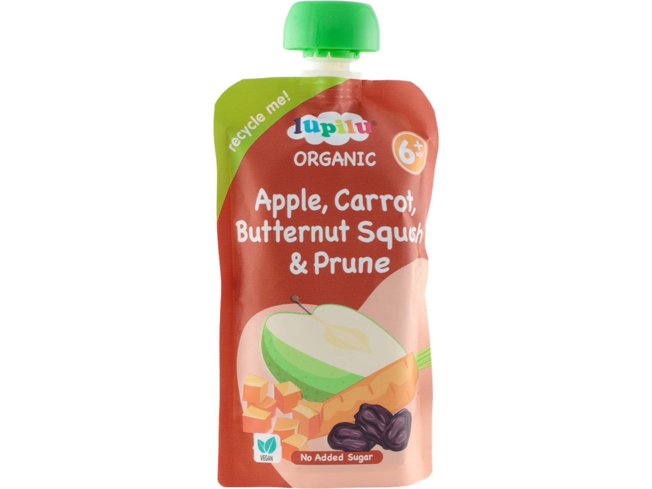 Lupilu Organic Apple, Carrot, Butternut Squash & Prune baby food pouch.