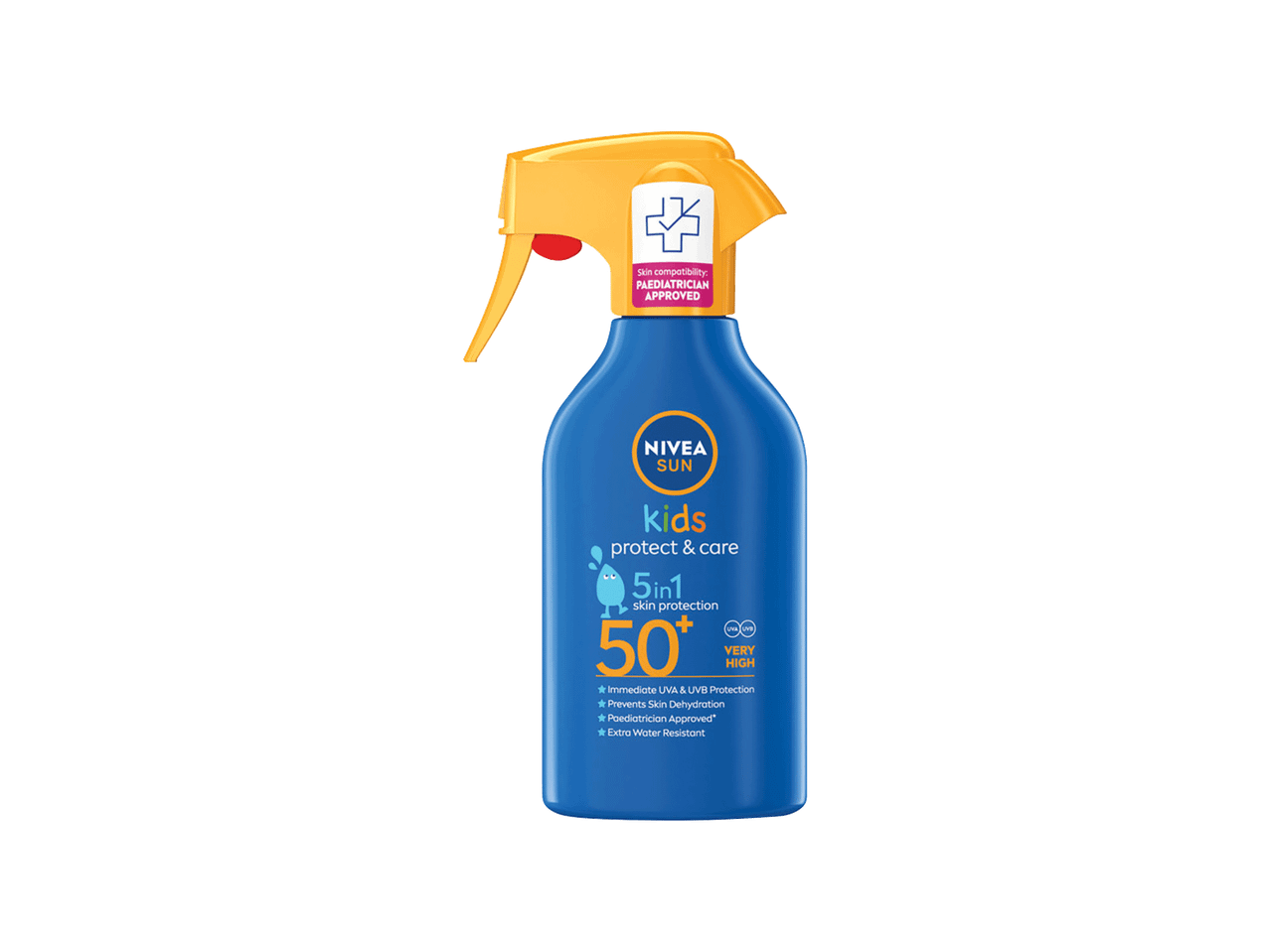 Sprej za zaštitu od sunca za decu sa SPF 50+, odobren od pedijatra, vodootporan.