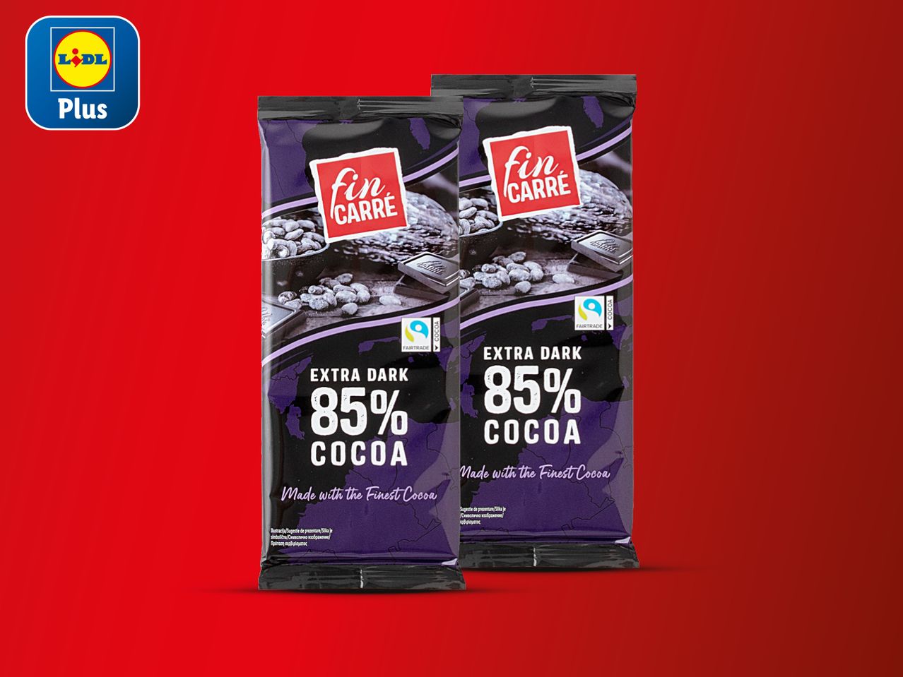 Dvije čokolade Fin Carré Lidl Plus s 85% kakaa.