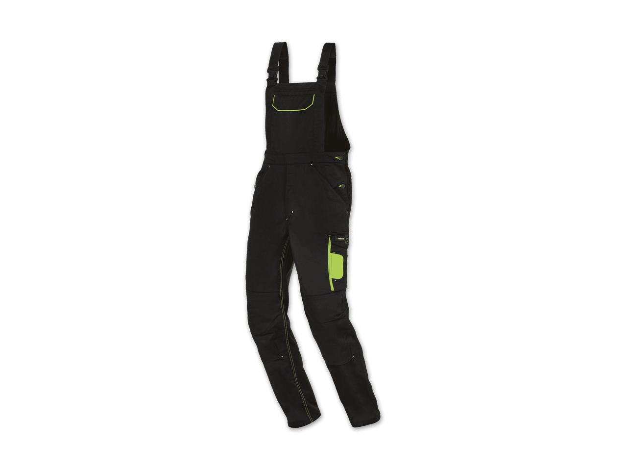 Schwarzer Overall mit leuchtendem Detail.