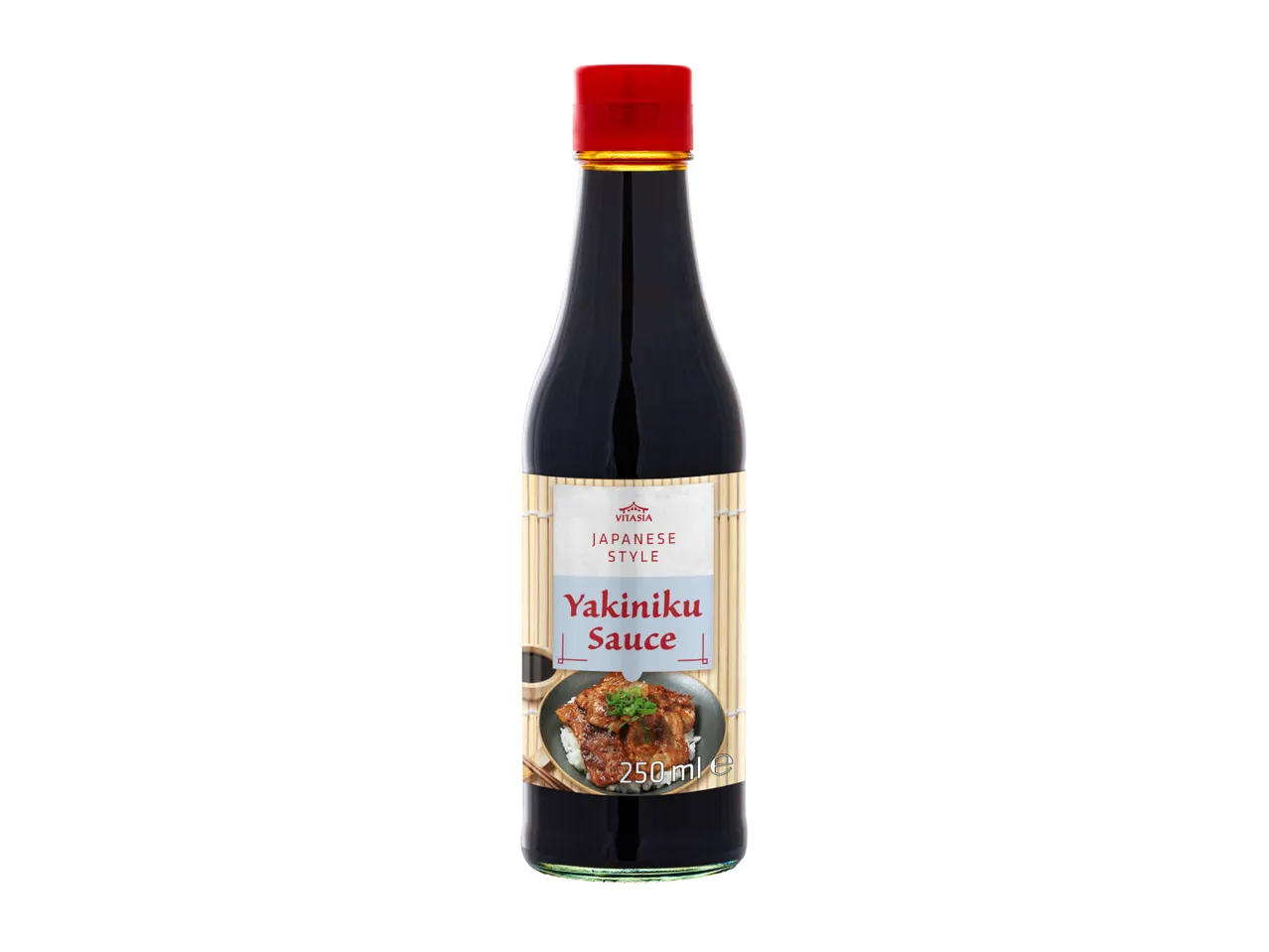 Japanese style Yakiniku sauce in a 250ml bottle with a red cap.