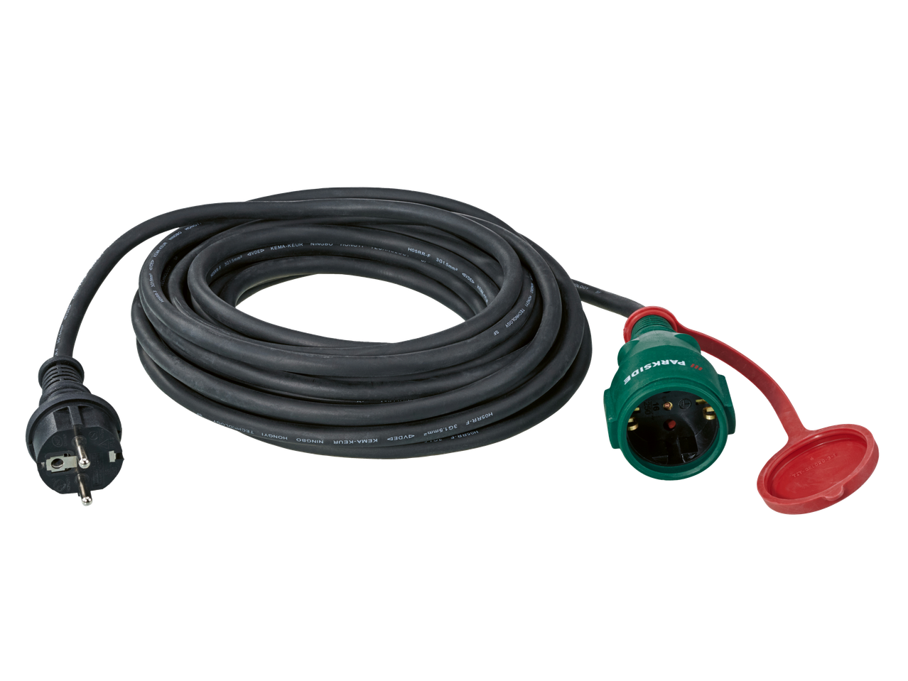 Juodas PARKSIDE lankstus ilginamasis laidas su kištuku ir lizdu