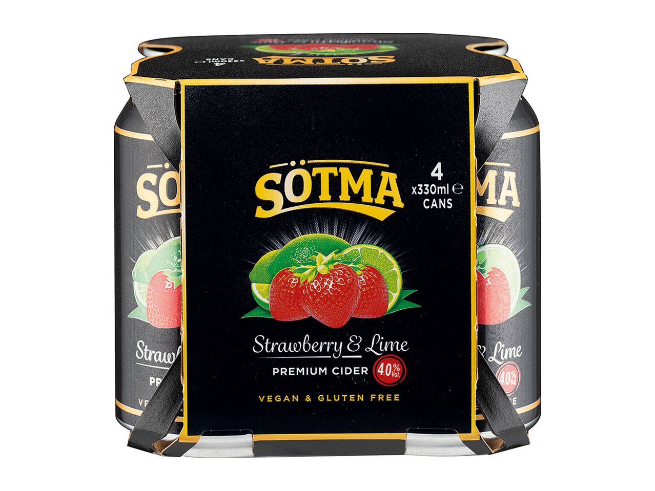 Söma Strawberry & Lime Premium Cider, 4 x 330ml cans.