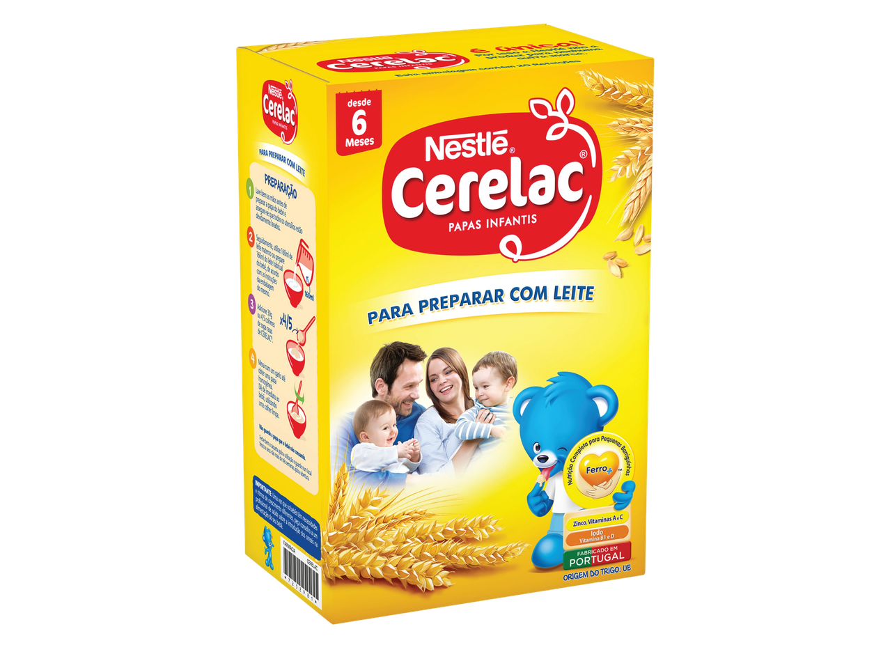 Caixa de papa infantil para bebés a partir dos 6 meses, com trigo e vitaminas.