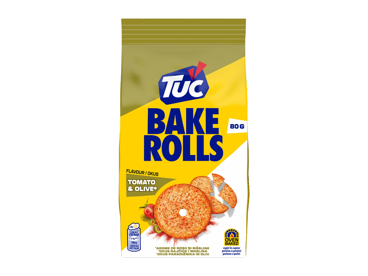 Pachet de rulouri coapte cu aromă de roșii și măsline, 80g.