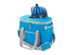 A light blue insulated cooler bag with gray accents and handles.