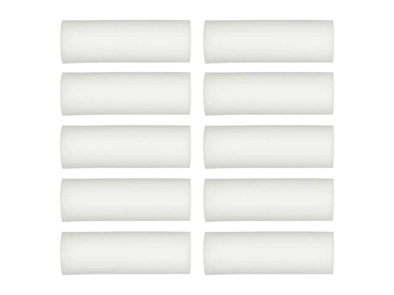 Ten white foam rollers arranged in two columns on a white background.