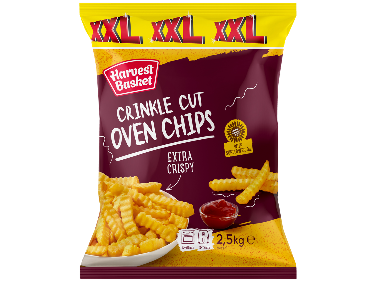 Harvest Basket XXL geribbelde ovenchips, extra knapperig, 2,5 kg.