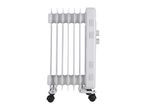 White oil-filled radiator with wheels and control dials