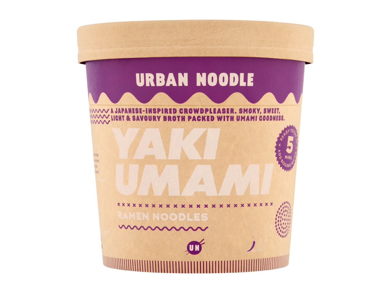 Urban Noodle Yaki Umami Ramen Noodles cup, ready in 5 minutes, with a Japanese-inspired broth.