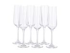 Seks tomme champagneglas med lange stilke og slanke skåle.