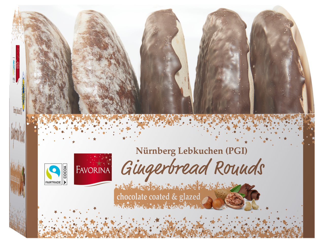 Favorina Nürnbergi Lebkucheni piparkookide pakend, šokolaadiga kaetud ja glasuuritud.