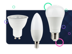 LED pærer: GU10, stearinlys og E27 fatning.