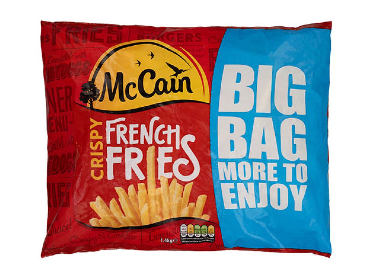 A large bag of crispy french fries with text 'BIG BAG MORE TO ENJOY'.