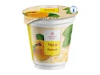Japanese style yuzu dessert in a cup, with yuzu fruit and leaves, 150g, chilled.