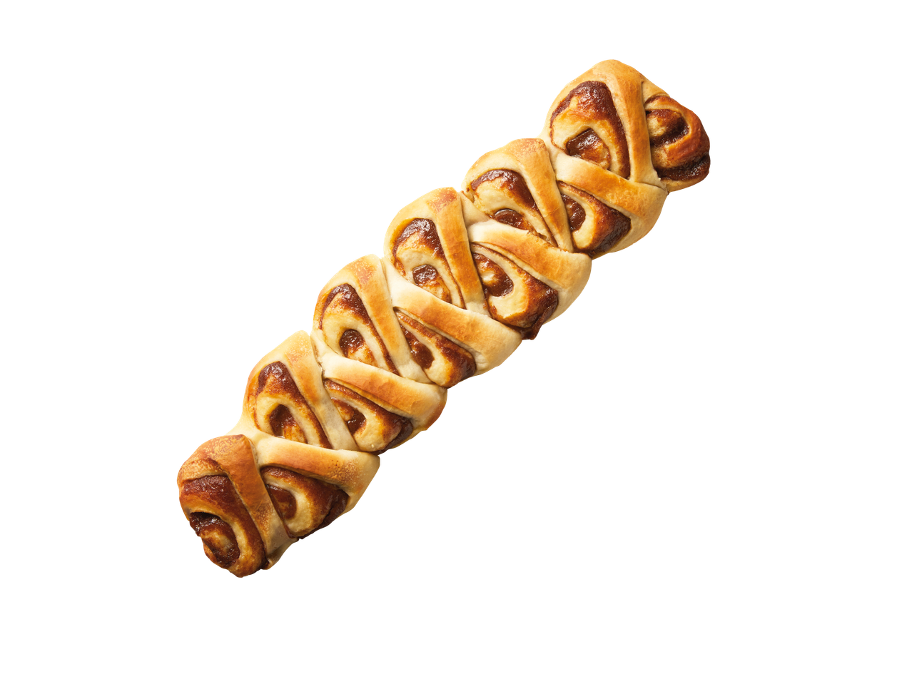 Geflochtenes Gebäck mit Zimtfüllung auf schwarzem Hintergrund