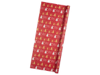 Crelando® jõulukingituste pakkepaber punase tausta, kuldsete ja valgete puudega.