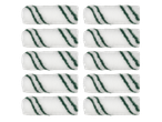 Twelve paint rollers with green and white stripes.