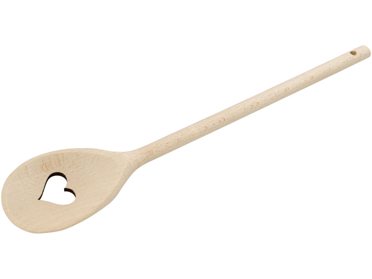 Cucchiaio di legno con foro a forma di cuore.