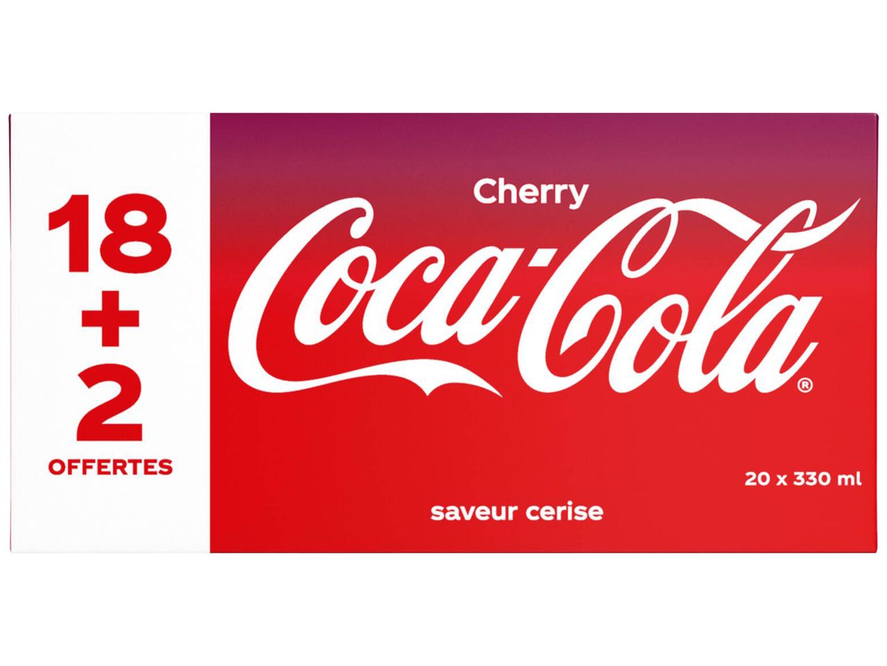 Boîte de 20 canettes de Coca-Cola Cherry.