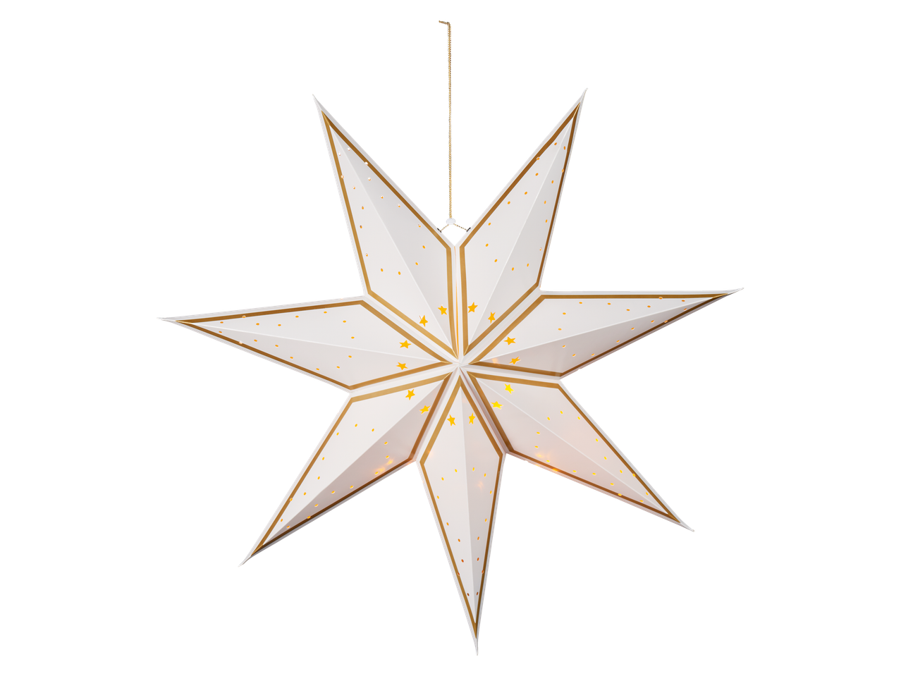 LIVARNO home LED Christmas Star Lantern, white with gold accents and small star cutouts