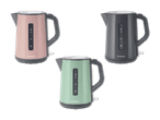 Drei SilverCrest Wasserkocher in Rosa, Grau und Mintgrün.