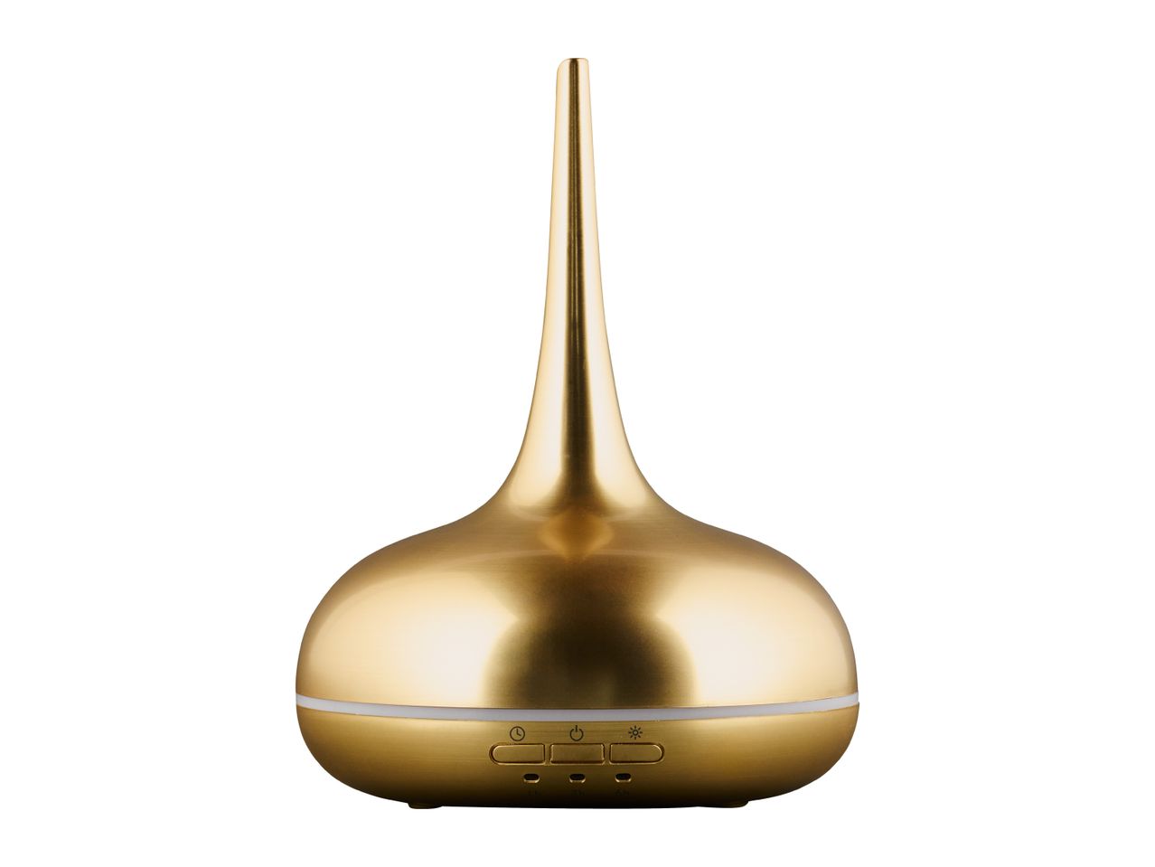 Gold-colored essential oil diffuser with timer buttons on a white background