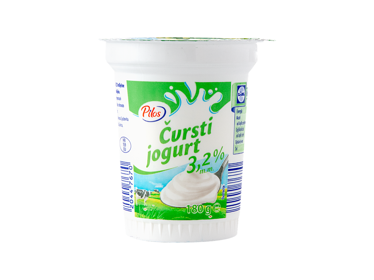 Čvrsti jogurt s 3,2% mliječne masti, 180g pakiranje.