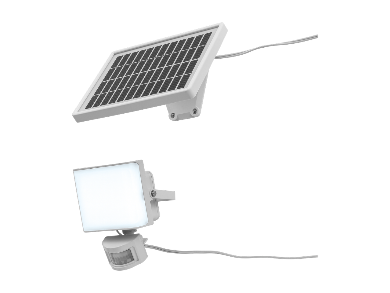 Solarna LED-luč z detektorjem gibanja in ločeno solarno ploščo.