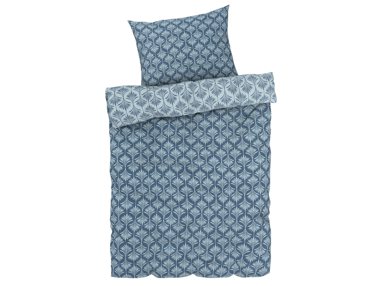 Комплект спално бельо с десен на сини листа.