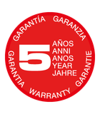 Selo de garantia de 5 anos em vários idiomas.
