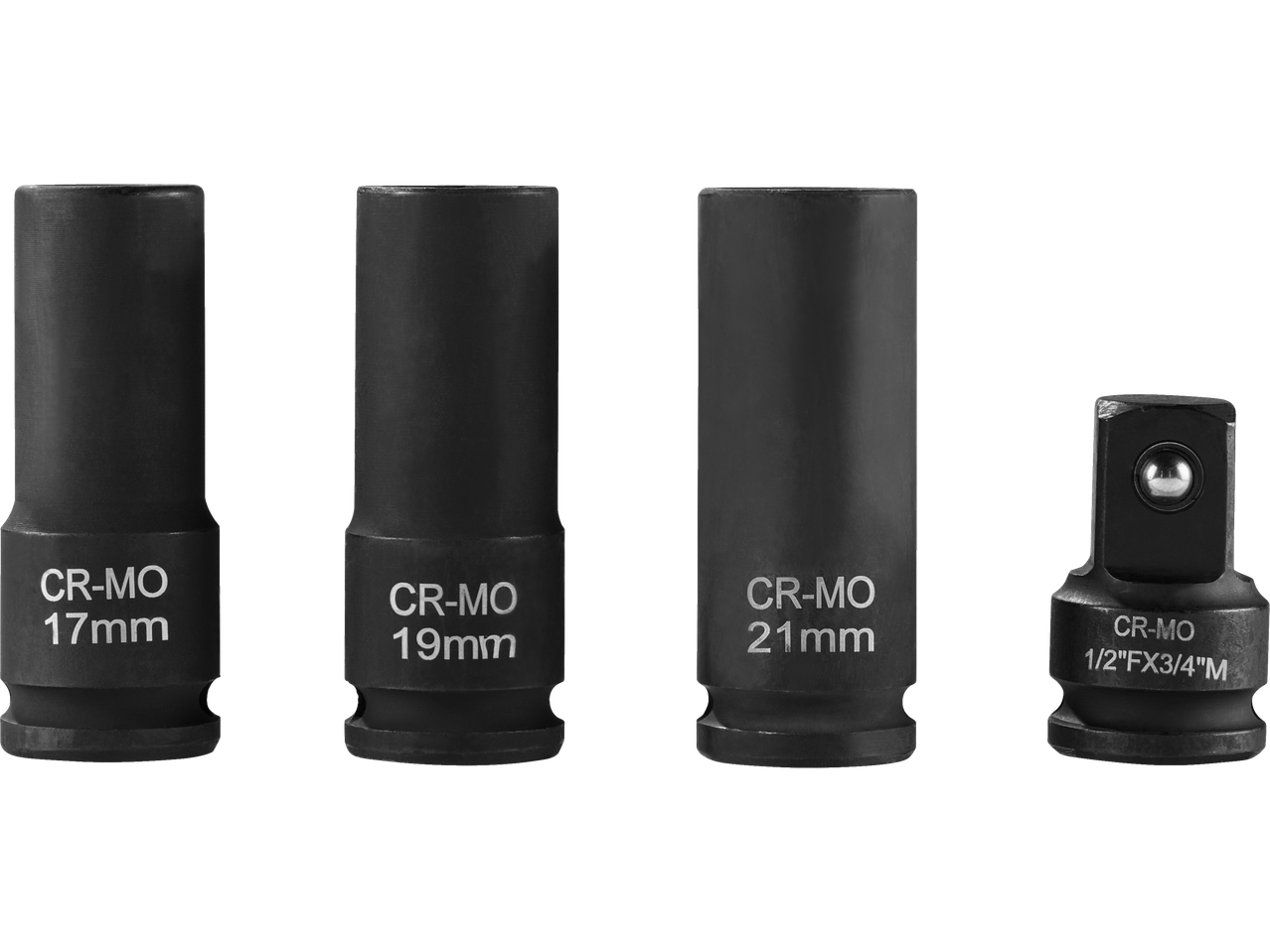 Komplet udarnih nastavkov PARKSIDE PERFORMANCE CR-MO 17mm, 19mm, 21mm in adapter.