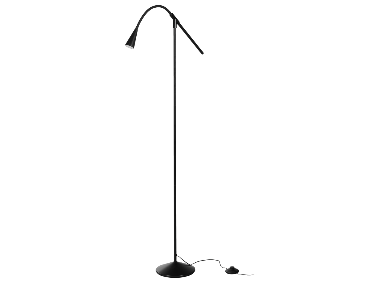 Candeeiro de pé LED LIVARNO preto com braço flexível e base redonda.