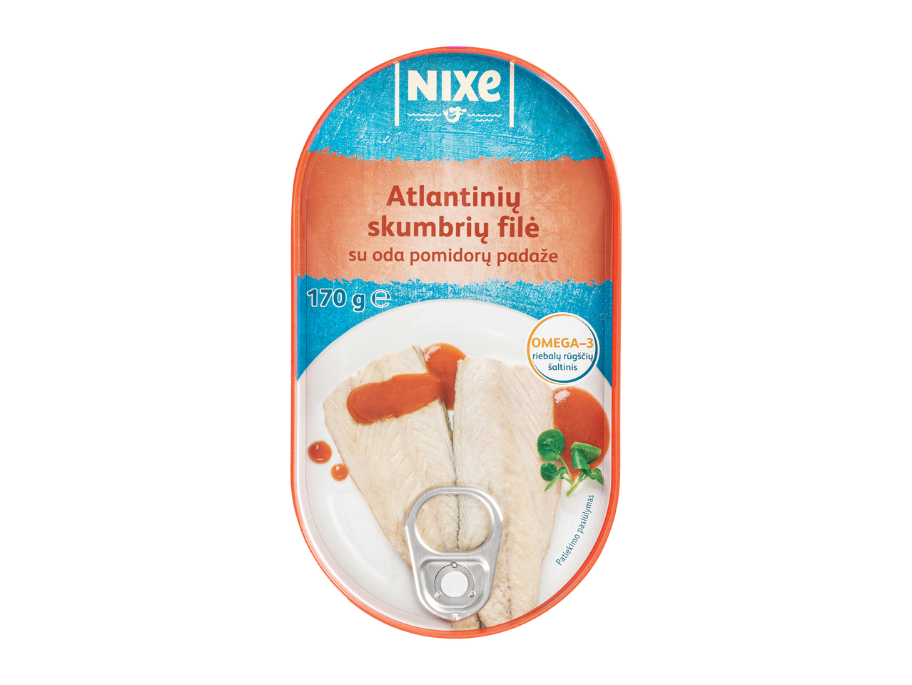 Nixe Atlanto skumbrės filė pomidorų padaže.