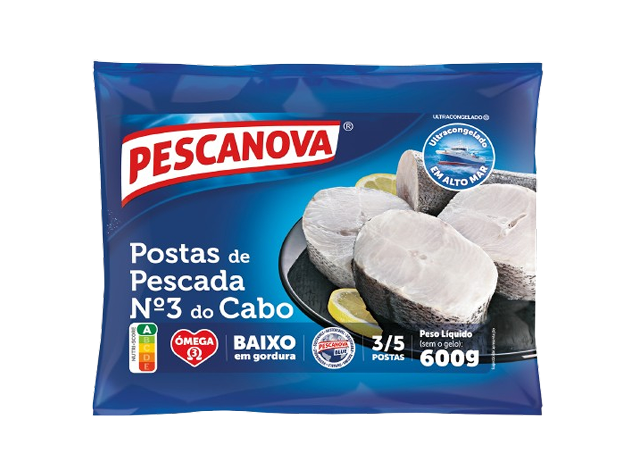 Embalagem de postas de pescada ultracongeladas da marca Pescanova.