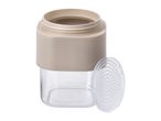 Beige and clear plastic jar with a textured lid, for kitchen or bathroom storage.