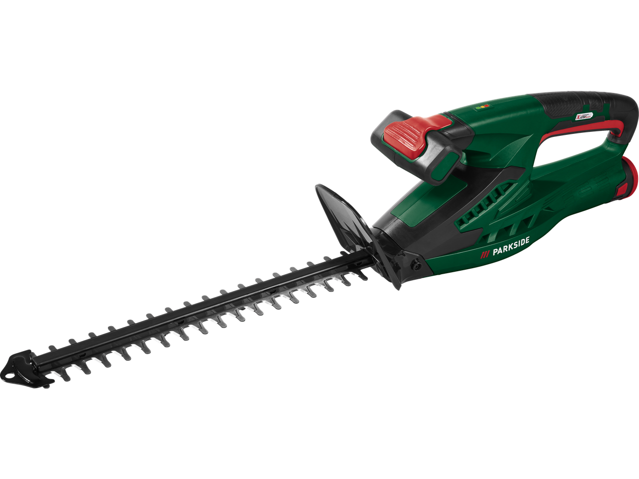 Foarfecă de tuns gard viu cu acumulator PARKSIDE 12 V cu lamă lungă și mâner ergonomic.