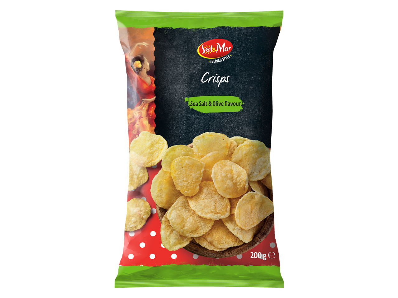 Sol&Mar chips met zeezout en olijfsmaak, 200g.